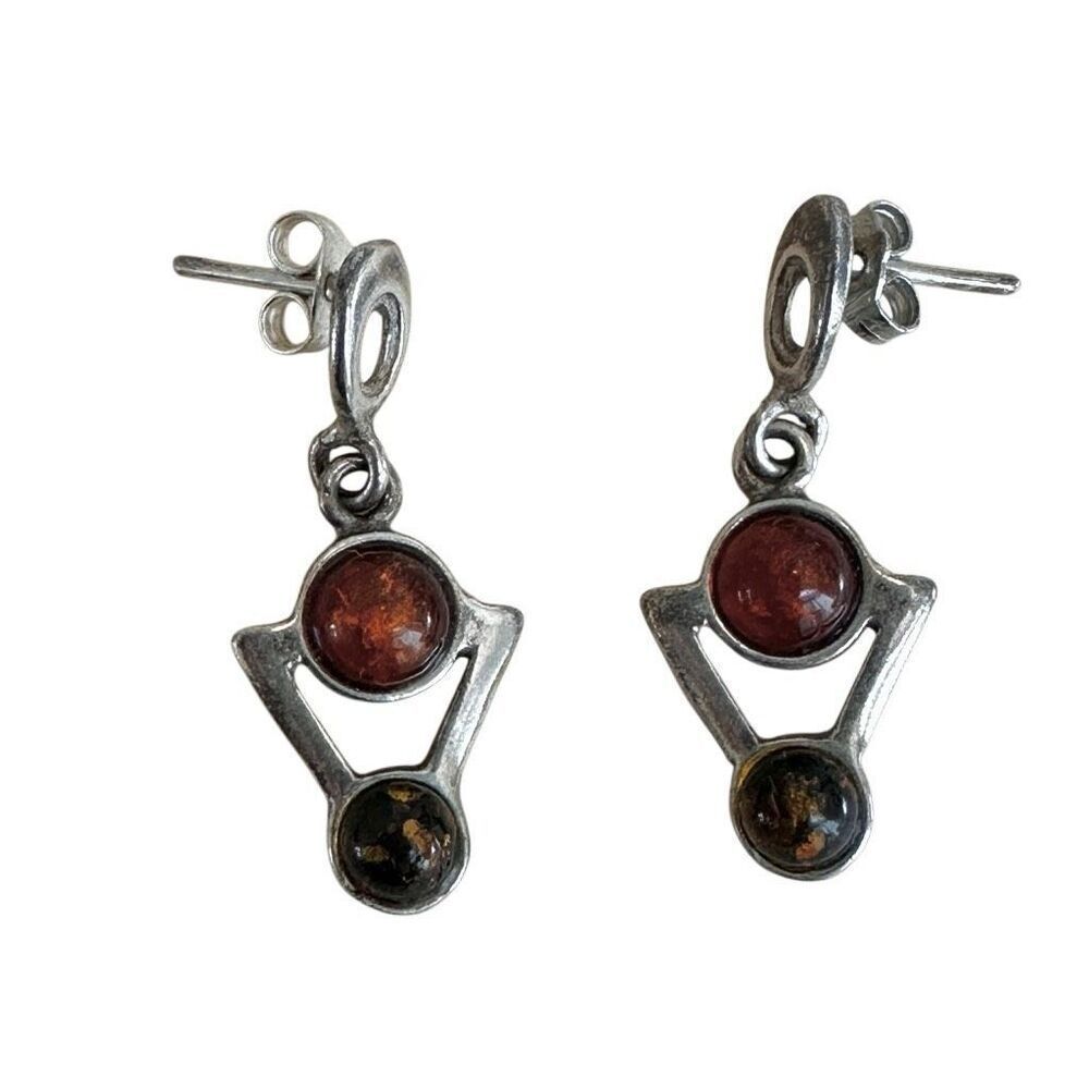 Vintage Sterling Silver Multitone Baltic Amber Earrings